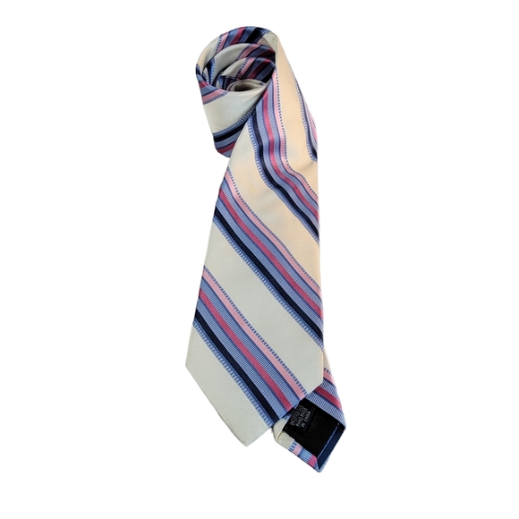 Paul Frederick White Stripped Men's Tie - Picture 1 of 9